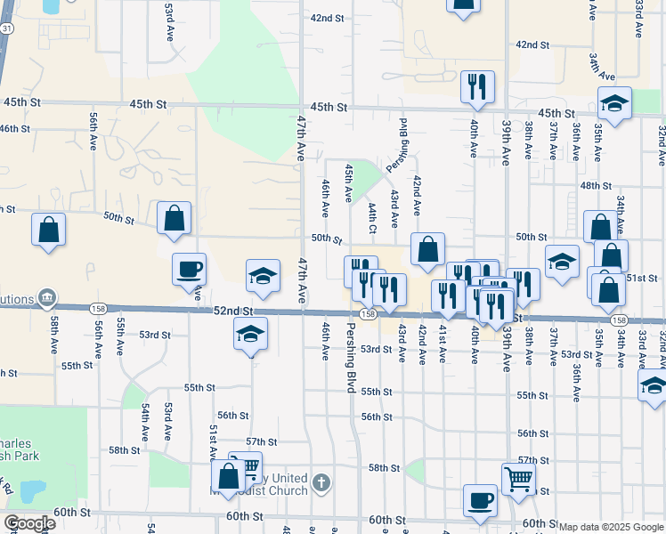 map of restaurants, bars, coffee shops, grocery stores, and more near 5035 46th Avenue in Kenosha