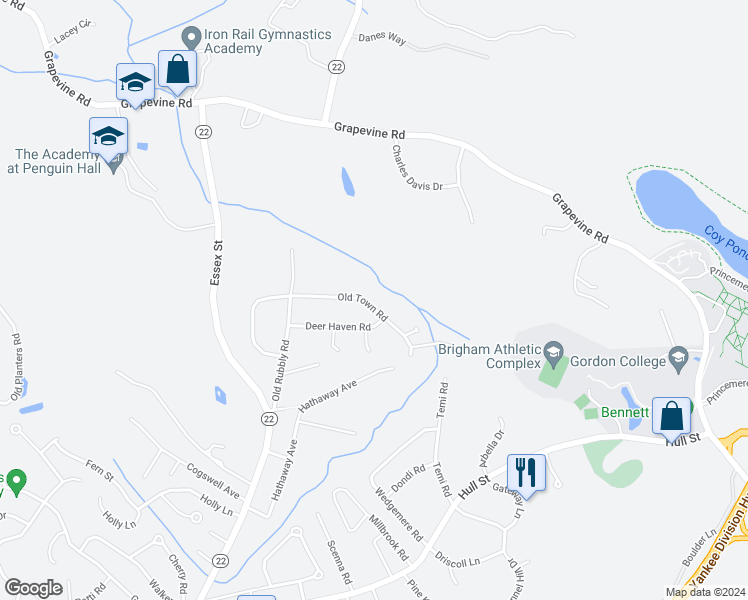 map of restaurants, bars, coffee shops, grocery stores, and more near 14 Old Town Road in Beverly