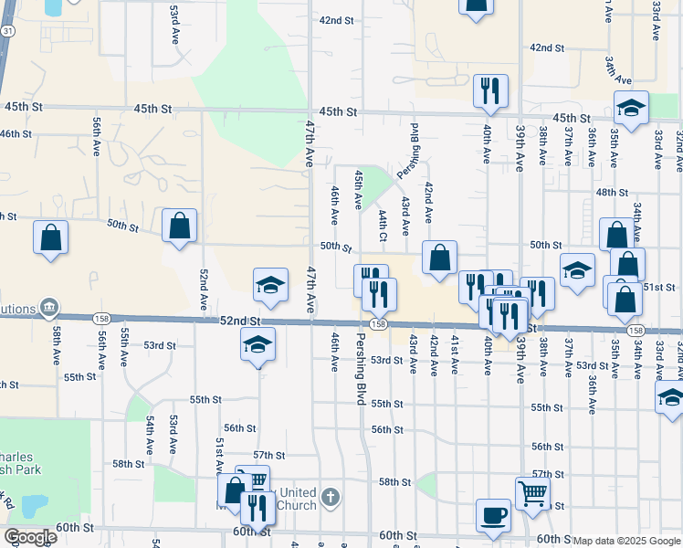 map of restaurants, bars, coffee shops, grocery stores, and more near 5033 46th Avenue in Kenosha
