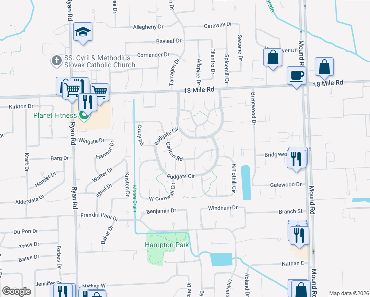 map of restaurants, bars, coffee shops, grocery stores, and more near 4798 Beacon Road in Sterling Heights