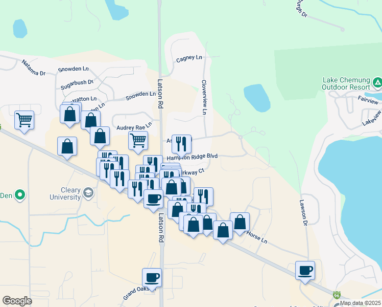 map of restaurants, bars, coffee shops, grocery stores, and more near 4076 Aster Boulevard in Howell