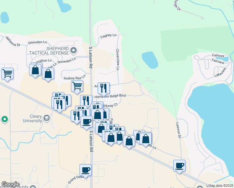 map of restaurants, bars, coffee shops, grocery stores, and more near 4148 Aster Boulevard in Howell