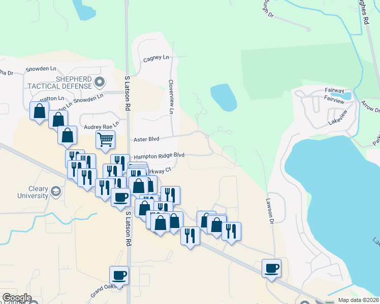 map of restaurants, bars, coffee shops, grocery stores, and more near 4217 Hampton Ridge Boulevard in Howell