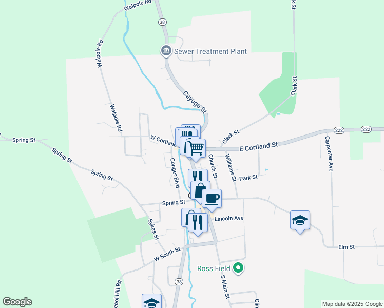 map of restaurants, bars, coffee shops, grocery stores, and more near 4-28 Cayuga Street in Groton