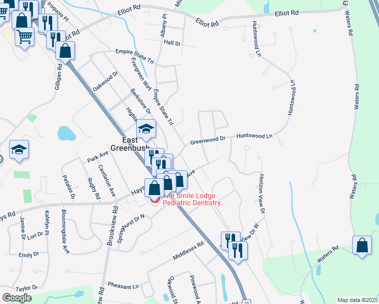map of restaurants, bars, coffee shops, grocery stores, and more near 24 Greenwood Drive in East Greenbush