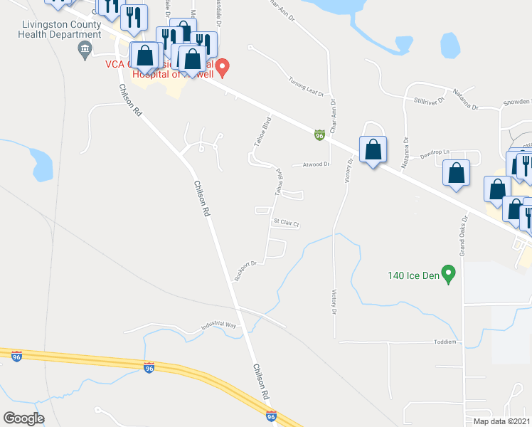 map of restaurants, bars, coffee shops, grocery stores, and more near 2617 Torch Court in Howell