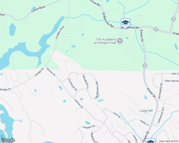 map of restaurants, bars, coffee shops, grocery stores, and more near 41 Old Planters Road in Beverly