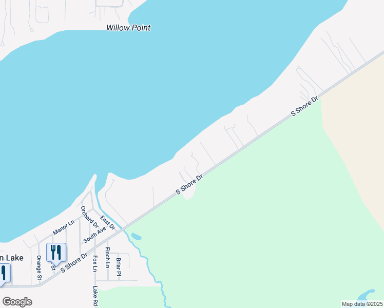map of restaurants, bars, coffee shops, grocery stores, and more near 3455 South Shore Drive in Delavan