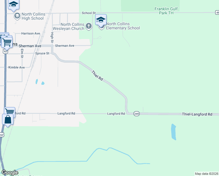 map of restaurants, bars, coffee shops, grocery stores, and more near 2251 Thiel Rd in North Collins