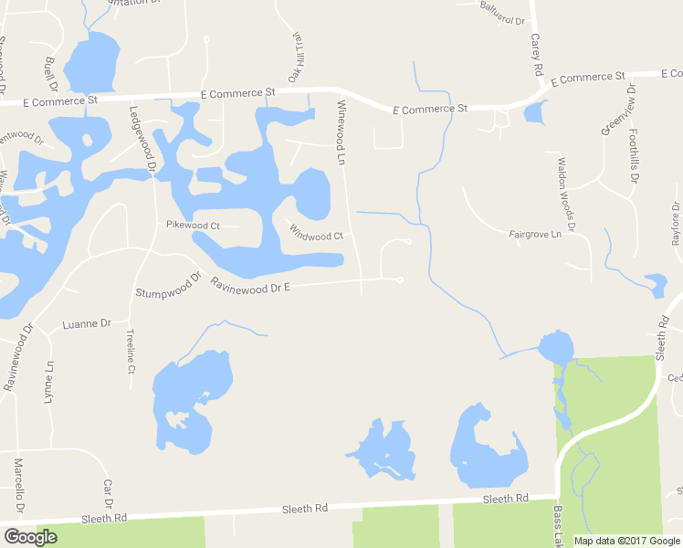 map of restaurants, bars, coffee shops, grocery stores, and more near 2832 Ravinewood Drive East in Commerce Charter Township