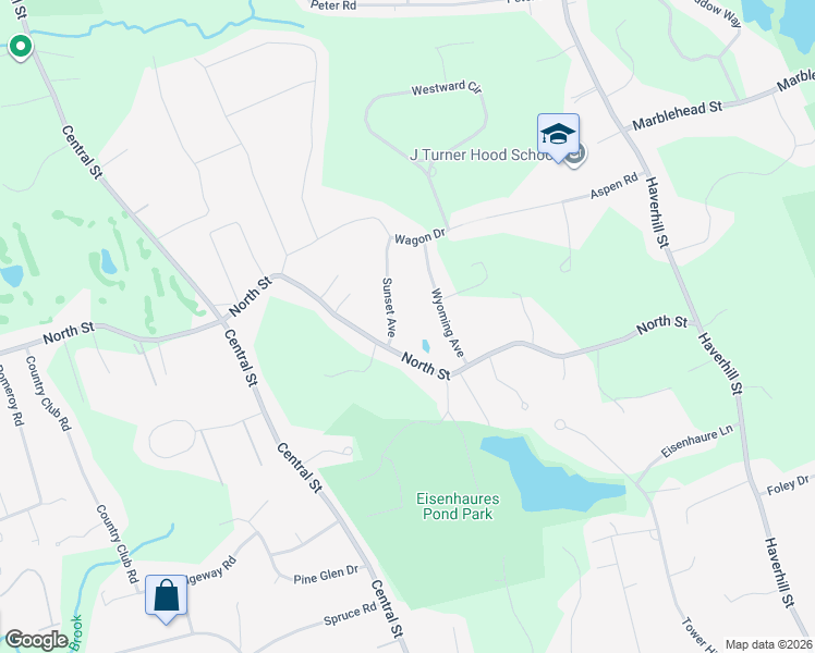 map of restaurants, bars, coffee shops, grocery stores, and more near 3 Sunset Avenue in North Reading