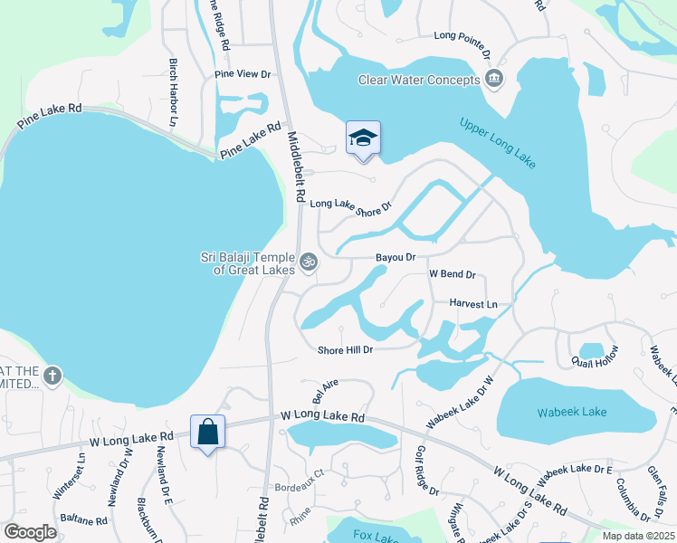 map of restaurants, bars, coffee shops, grocery stores, and more near 2295 Shore Hill Drive in West Bloomfield Township