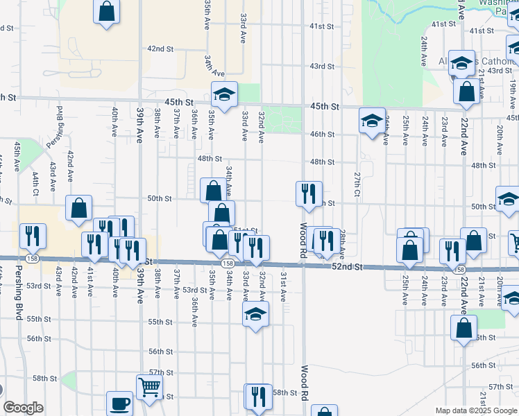 map of restaurants, bars, coffee shops, grocery stores, and more near 5008 32nd Avenue in Kenosha