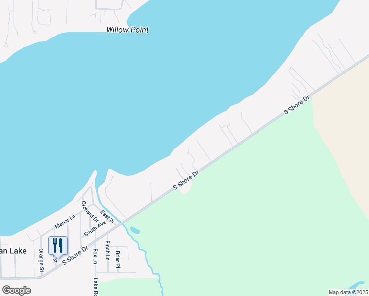 map of restaurants, bars, coffee shops, grocery stores, and more near 3455 South Shore Drive in Delavan