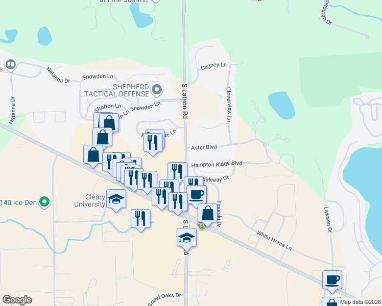 map of restaurants, bars, coffee shops, grocery stores, and more near 4022 Aster Boulevard in Howell