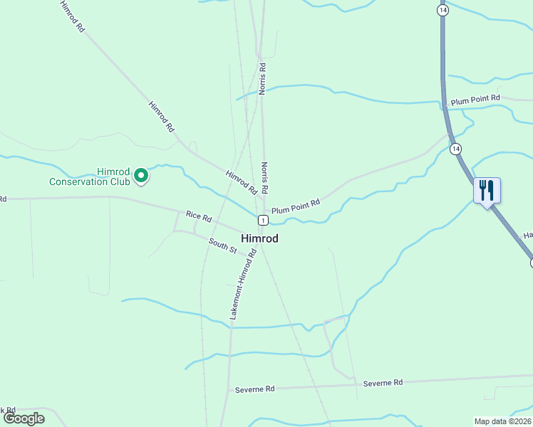 map of restaurants, bars, coffee shops, grocery stores, and more near 3597 County Route 1 in Himrod