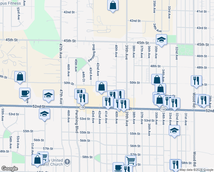 map of restaurants, bars, coffee shops, grocery stores, and more near 4020 50th Street in Kenosha