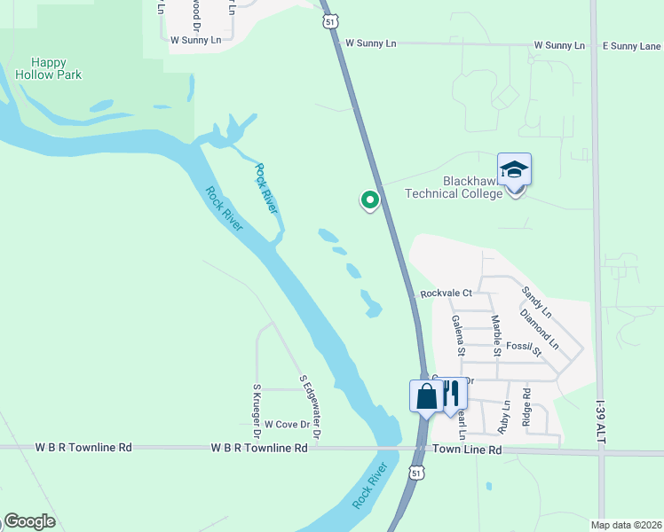 map of restaurants, bars, coffee shops, grocery stores, and more near 6136 U.S. 51 in Janesville