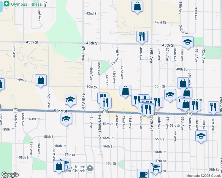 map of restaurants, bars, coffee shops, grocery stores, and more near 4224 50th Street in Kenosha