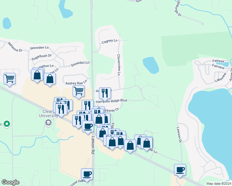 map of restaurants, bars, coffee shops, grocery stores, and more near 4148 Aster Boulevard in Howell