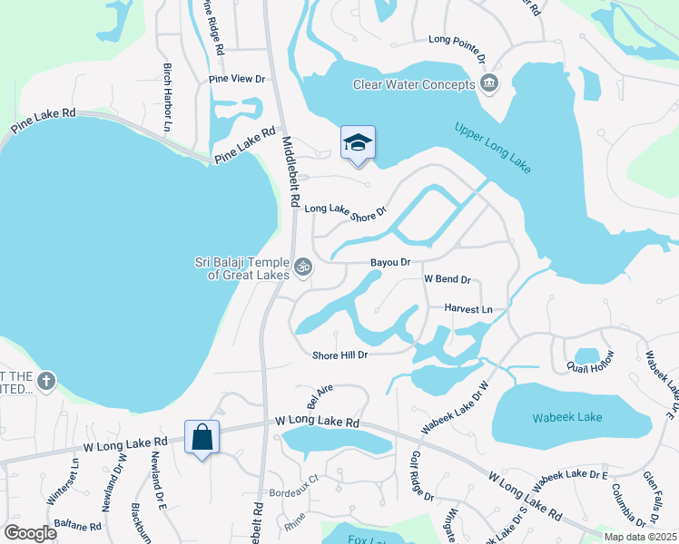 map of restaurants, bars, coffee shops, grocery stores, and more near 2295 Shore Hill Drive in Oakland County