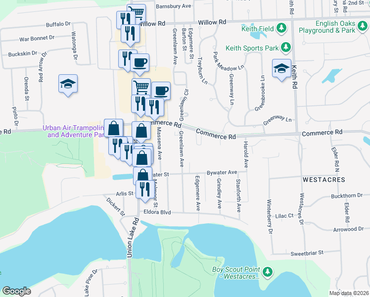 map of restaurants, bars, coffee shops, grocery stores, and more near 3115 Greenlawn Avenue in Commerce Charter Township