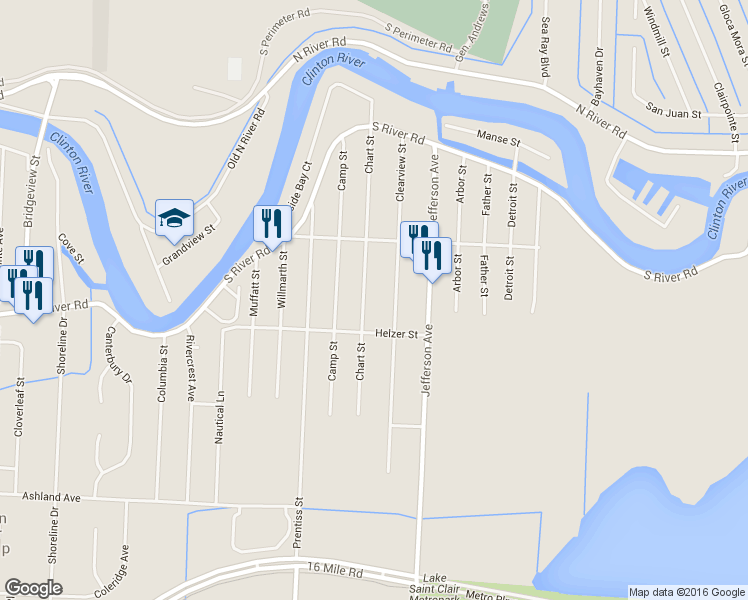map of restaurants, bars, coffee shops, grocery stores, and more near 39468 Chart Street in Harrison Township