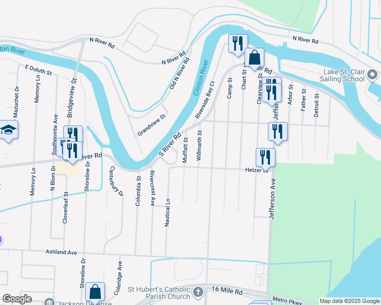 map of restaurants, bars, coffee shops, grocery stores, and more near 39460 Muffatt Street in Harrison Township