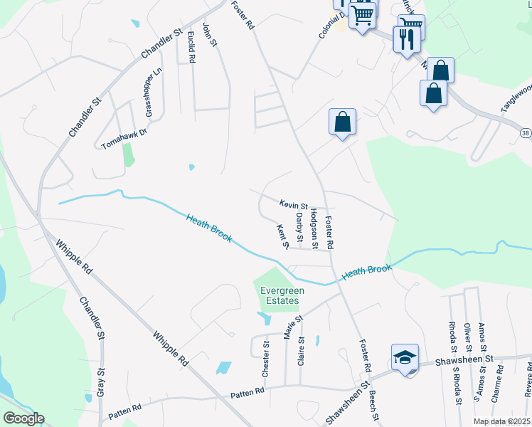 map of restaurants, bars, coffee shops, grocery stores, and more near 29 Kent Street in Tewksbury