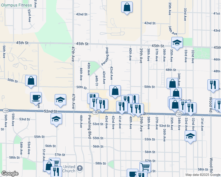 map of restaurants, bars, coffee shops, grocery stores, and more near 4104 50th Street in Kenosha