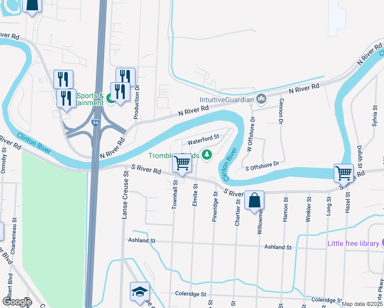 map of restaurants, bars, coffee shops, grocery stores, and more near 39760 Hearne St in Harrison Township