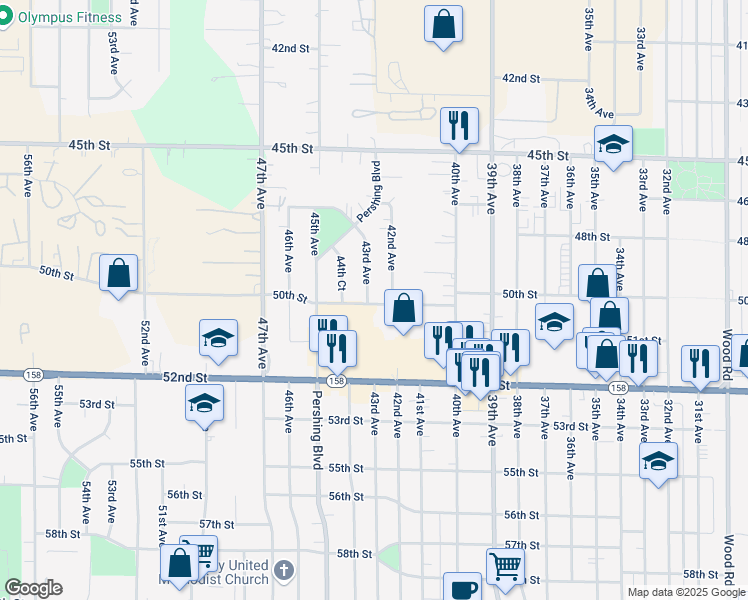 map of restaurants, bars, coffee shops, grocery stores, and more near 4224 50th Street in Kenosha