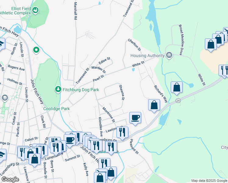 map of restaurants, bars, coffee shops, grocery stores, and more near 67 Pierce Farm Road in Fitchburg