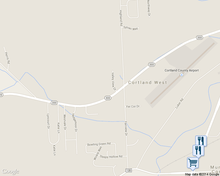 map of restaurants, bars, coffee shops, grocery stores, and more near 3811 Valley View Dr in Cortland