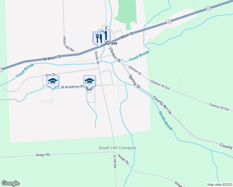 map of restaurants, bars, coffee shops, grocery stores, and more near 10 O K St in McGraw