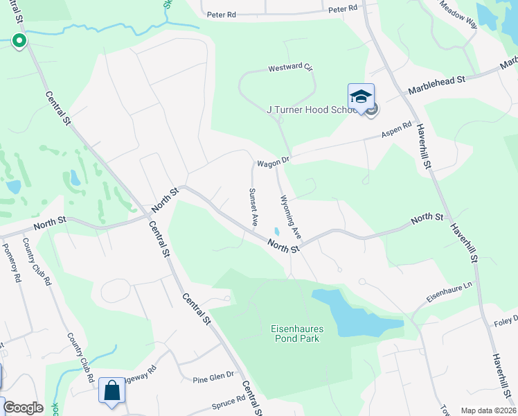 map of restaurants, bars, coffee shops, grocery stores, and more near 3 Sunset Avenue in North Reading