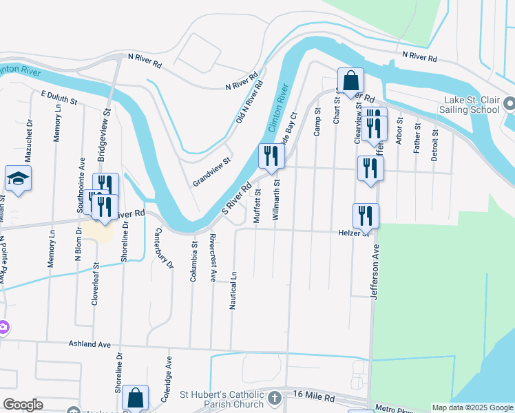 map of restaurants, bars, coffee shops, grocery stores, and more near 39460 Muffatt Street in Harrison Township