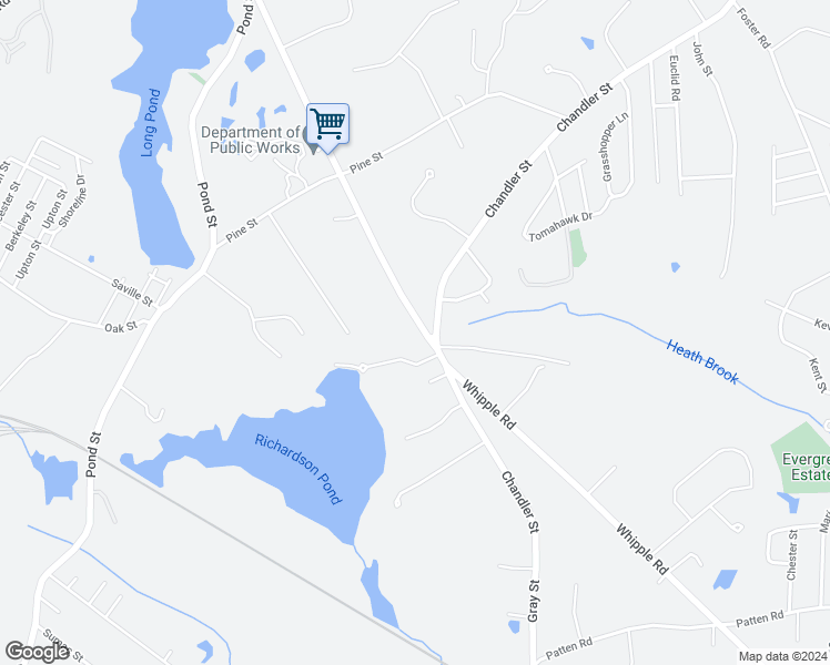 map of restaurants, bars, coffee shops, grocery stores, and more near 1163 Whipple Road in Tewksbury