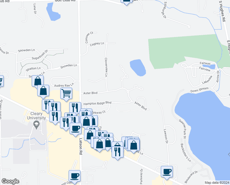 map of restaurants, bars, coffee shops, grocery stores, and more near 4408 Aster Boulevard in Howell