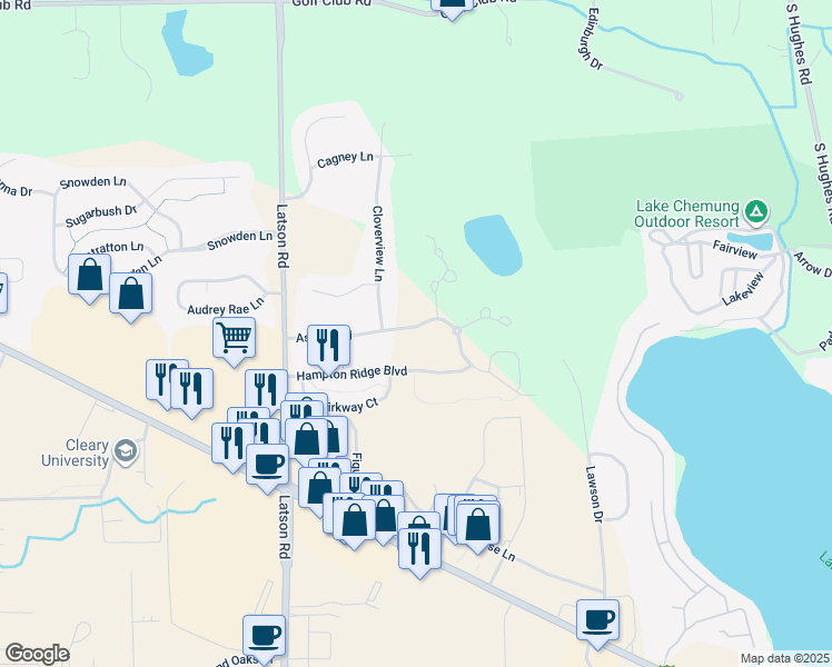 map of restaurants, bars, coffee shops, grocery stores, and more near 4425 Aster Boulevard in Howell