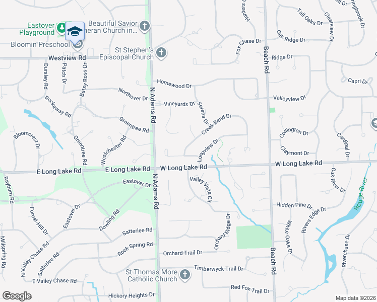 map of restaurants, bars, coffee shops, grocery stores, and more near 2925 Creek Bend Drive in Troy