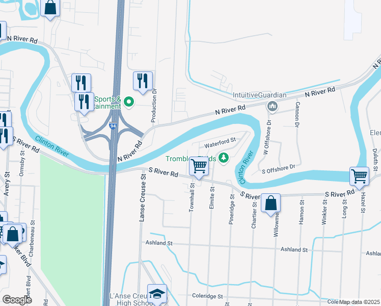 map of restaurants, bars, coffee shops, grocery stores, and more near 39750 Manor Drive in Harrison Township