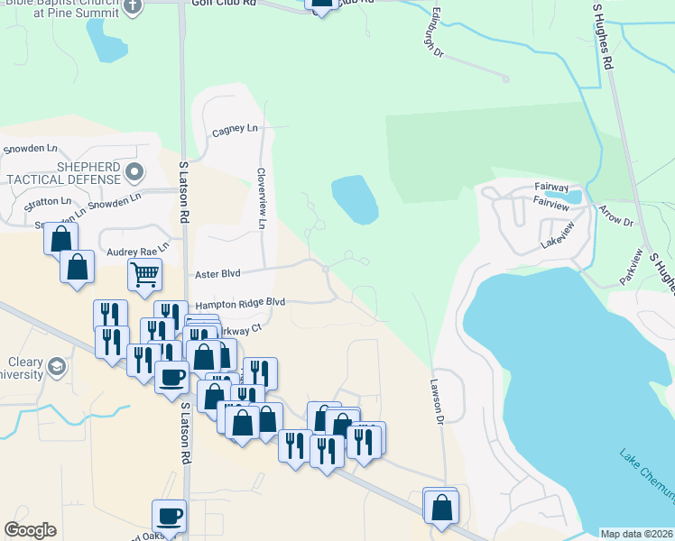 map of restaurants, bars, coffee shops, grocery stores, and more near 4408 Willow View Court in Howell