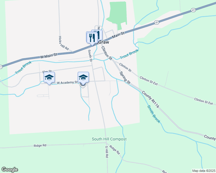 map of restaurants, bars, coffee shops, grocery stores, and more near 10 O K Street in McGraw
