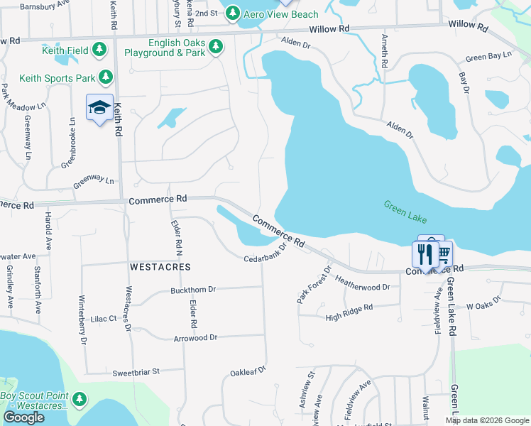 map of restaurants, bars, coffee shops, grocery stores, and more near 3029 Warner Drive in West Bloomfield Township