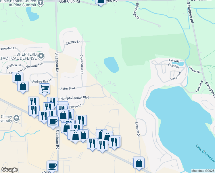 map of restaurants, bars, coffee shops, grocery stores, and more near 4408 Willow View Court in Howell
