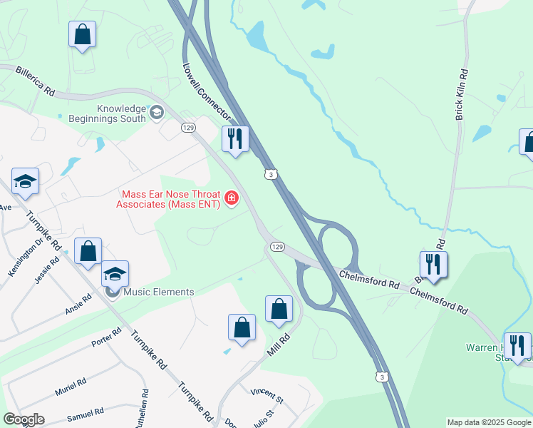 map of restaurants, bars, coffee shops, grocery stores, and more near 330 Billerica Road in Chelmsford