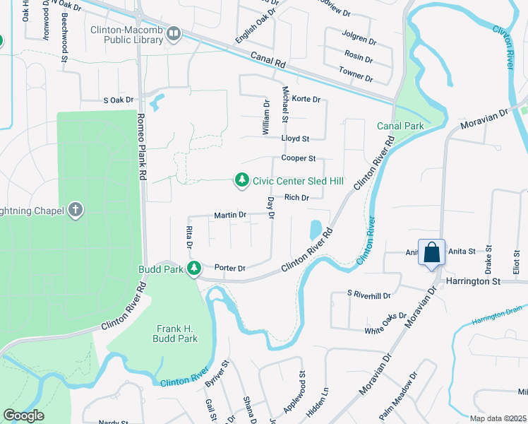 map of restaurants, bars, coffee shops, grocery stores, and more near 39911 Day Drive in Clinton Township