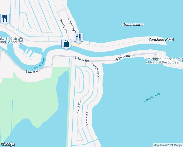 map of restaurants, bars, coffee shops, grocery stores, and more near 39456 East Archer Drive in Harrison Township
