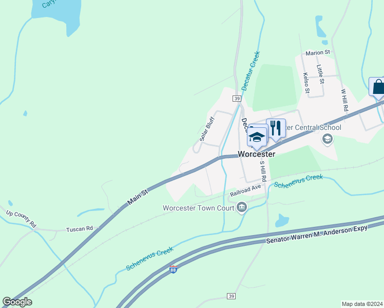 map of restaurants, bars, coffee shops, grocery stores, and more near 27 Solar Bluff in Worcester